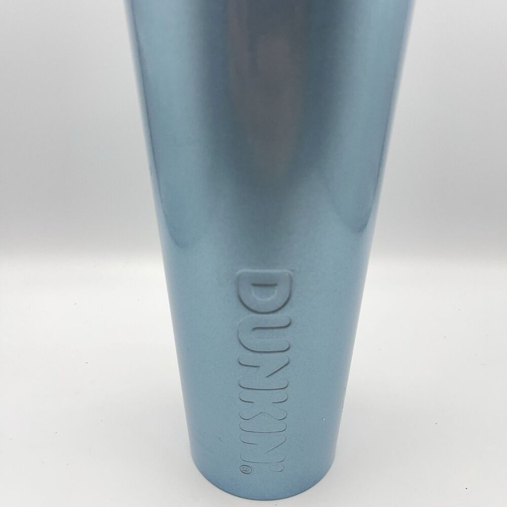 Dunkin Donuts 24oz Stainless Steel Sipper Tumbler Iridescent Blue EUC - Picture 4 of 16